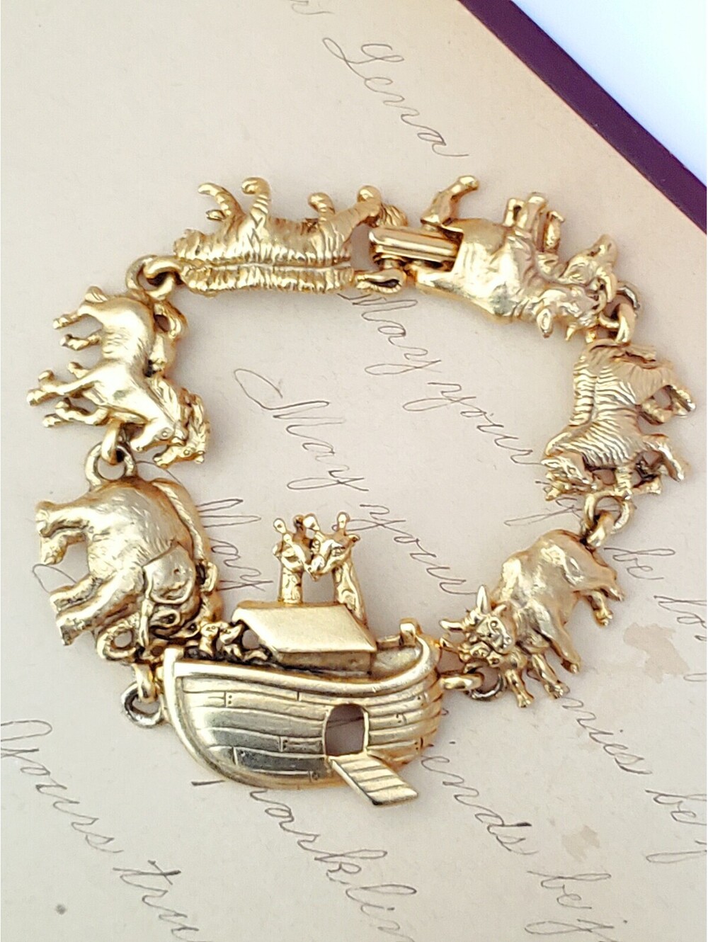 Vintage AJC Signed Noah's Ark Gold-tone Bracelet